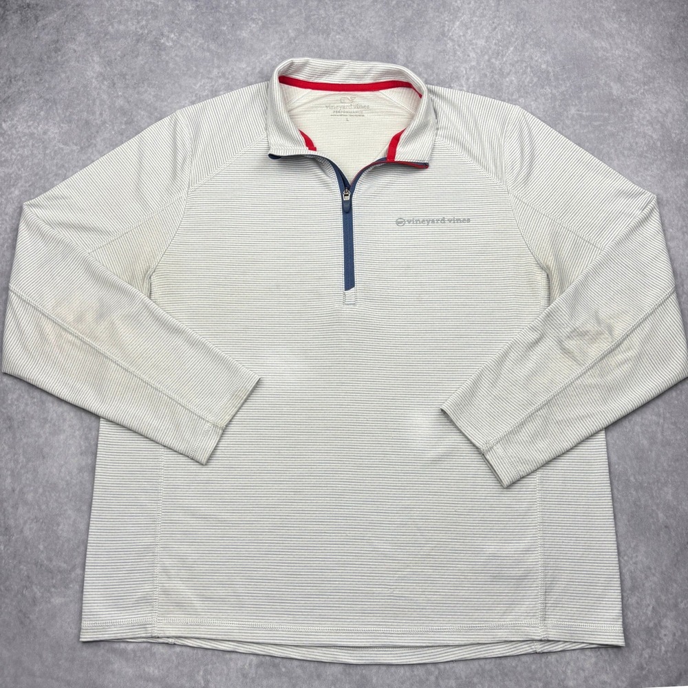 Vineyard Vines Pullover Mens Large White Blue Striped Tech Quarter Zip 1K001117